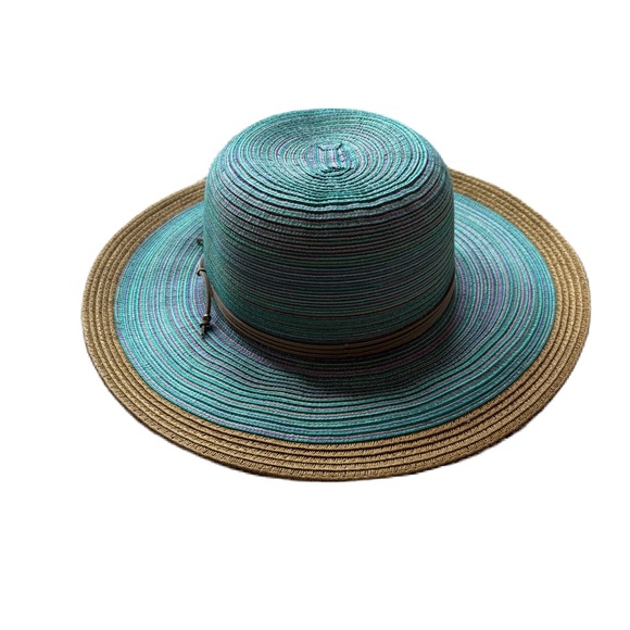 San Diego Hat Company Teal Womens Mixed Brim Sun Brim One Size Ribbon Woven Hat - Picture 12 of 13